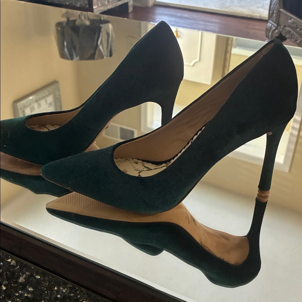 Nicola Bathie Dark Green Suede Heels